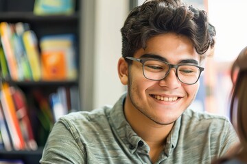 Counselling appointment for College student. Counselling appointment for young latino man student in counsellor College office. Horizontal indoors waist up shot with copy space.