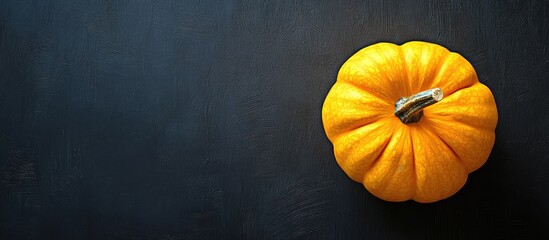 Fototapete - Harvesting concept yellow pumpkin on a black background image includes copy space