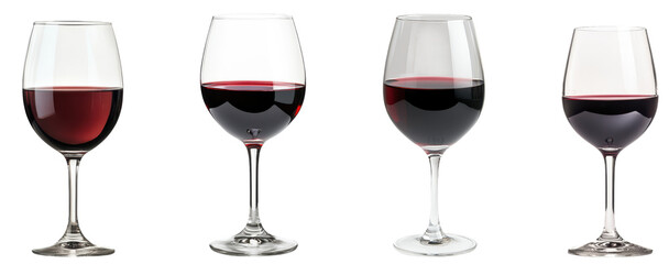 Set of Glass of Malbec wine, isolated on transparent background, rich red wine