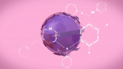 Canvas Print - Animation of chemical formula over globe on pink background