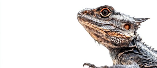 Poster - Frilled Dragon against a white background. with copy space image. Place for adding text or design