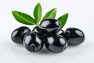 Wall Mural - Fresh black olives with leaves