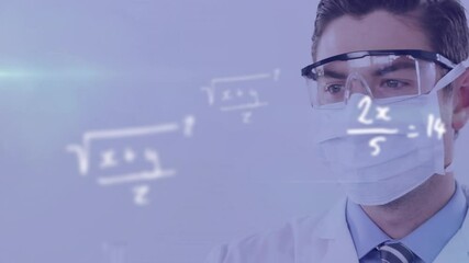 Poster - Animation of mathematical equations over caucasian male student during chemistry lesson