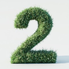 3D number 2 with grass texture realistic modern design, soft lighting, white background 