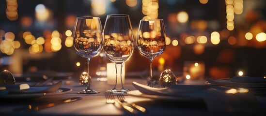 Aufkleber - Table arrangement featuring sparkling wineglasses and cutlery with copy space available Menu mockup place setting for a wedding reception Table prepared for a wedding banquet in a restaurant