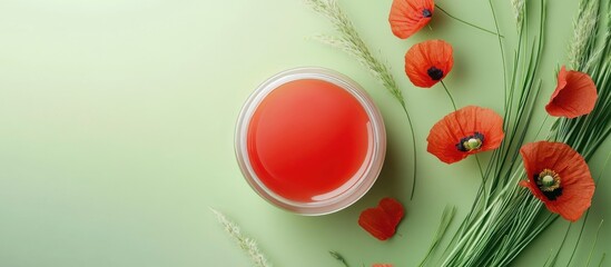 Poster - Natural organic salve balm cream infused with poppies and wheatgrass. with copy space image. Place for adding text or design