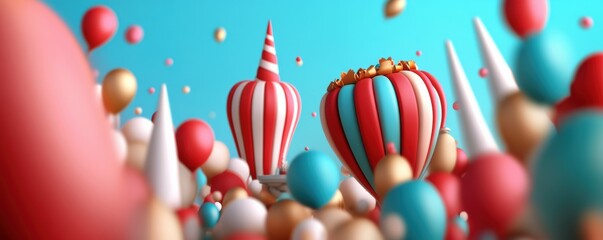 Wall Mural - new year’s day parade, iconic floats and festive crowd, 3d clay render, illustration
