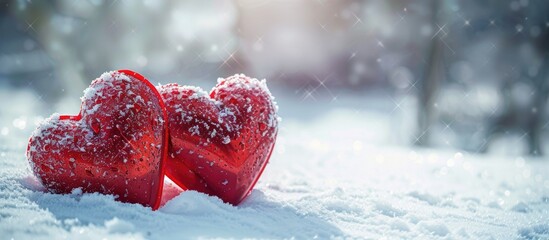 Aufkleber - Red heart symbolizing love on a winter background with copy space Concept for celebrating Saint Valentine s Day