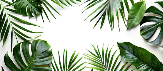 Poster - Green palm leaves pattern isolated on a white background Top view Copy space Poster