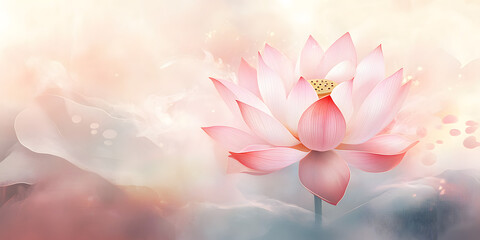 Wall Mural - Watercolor illustration of soft pink lotus flower, abstract background