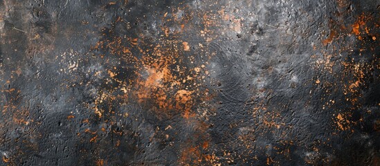 Close up view of an aged dark weathered reinforced concrete slab Abstract textured backdrop Copyspace for your text and decorations