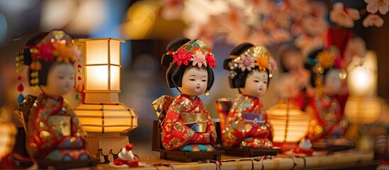 Poster - Hina doll traditional Japanese doll to commemorate a girl s development. with copy space image. Place for adding text or design