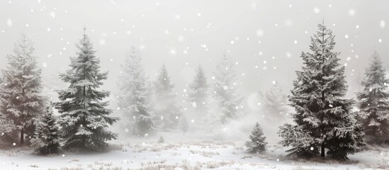 Poster - Snow was falling on the fir trees. with copy space image. Place for adding text or design
