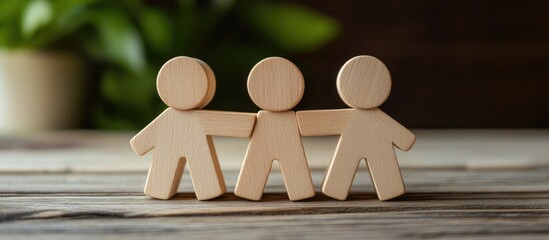 Poster - Teamwork written on wooden cubes alongside white businessman figures Business concept idea employees collaboration partnership innovation. with copy space image. Place for adding text or design