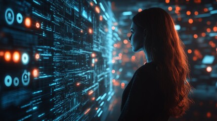 Wall Mural - Woman Looking at Code.