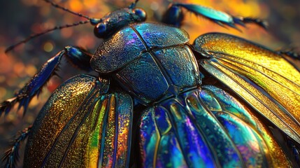 Wall Mural - Shimmering iridescent beetle elytra surface