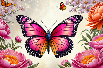 Wall Mural - butterflies and flowers