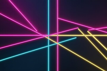 Stunning Abstract Artwork with Intersecting Neon Lines in Magenta Cerulean and Yellow Against a Dark Background