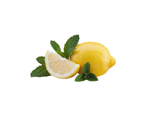 Fresh lemon and mint on a clear background