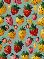  Poster featuring a cute repeating pattern of tiny, smiling fruits like strawberries