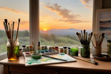 Wall Mural - table setting at sunset