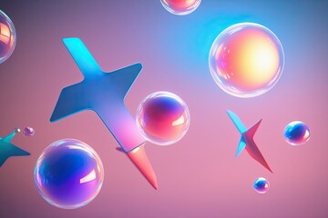 Wall Mural - Dynamic Gradient Colored 3D Glowing Arrow Bubbles on Bright Background