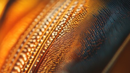 Wall Mural - Close-up of a colorful feather showcasing intricate textures and patterns.