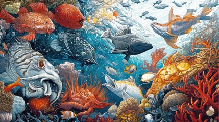 Poster - Underwater Scene with Colorful Fish and Coral Reefs