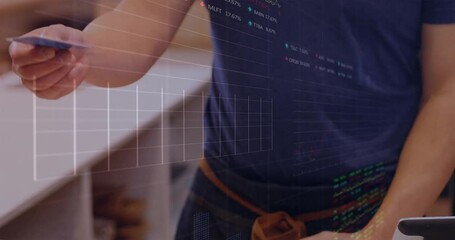 Aufkleber - Animation of financial data processing over diverse people paying with credit card