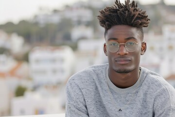 Confident Young African Man with Stylish Haircut and Glasses Outdoors