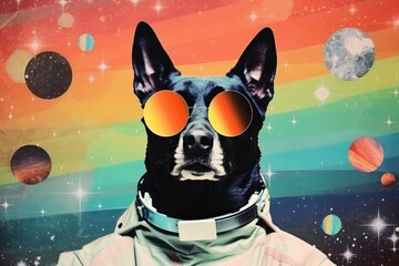 Wall Mural - collage retro dreamy of dog sunglasses portrait mammal.