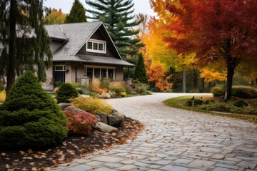 Canvas Print - Driveway autumn architecture outdoors.