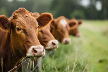 Canvas Print - Cows eating livestock outdoors mammal.