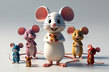 Wall Mural - Charming 3D Cartoon Mouse Collection on Soft White Background