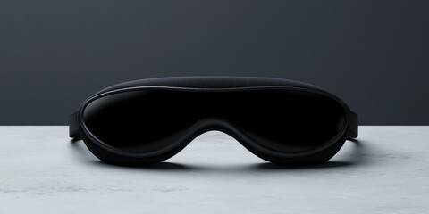 Black ski goggles on a white surface.