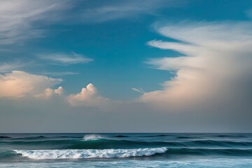 Wall Mural - Vibrant Blue Sky and Ocean Waves with Gradient Effect on Isolated Background