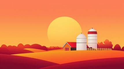 Sticker - Sunrise Over a Serene Farm Landscape Symbolizing New Beginnings and Fresh Starts in the Countryside