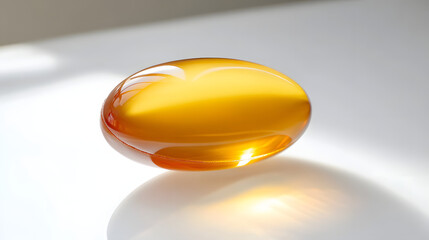  a glass fish oil capsule on a white surface