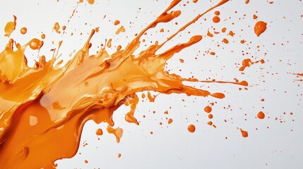 Poster - A dynamic image of orange paint splashes on a white canvas, creating an abstract and energetic composition full of movement.