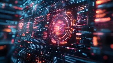 Futuristic digital health records system in use, patient data displayed with vibrant graphics, modern technology transforming medical care.