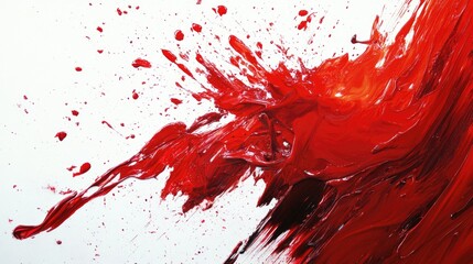 Poster - A dynamic image of red paint splattering across a white canvas, creating an abstract and energetic visual with bold brushstrokes.