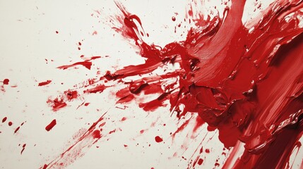 Poster - A dynamic image of red paint splattering across a white canvas, creating an abstract and energetic visual with bold brushstrokes.