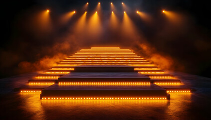 Poster - An illuminated stage with vibrant orange lights and fog, creating an atmospheric setting for performances or events.