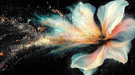 Wall Mural -   A white flower adorned with vibrant orange and blue sprinkles on its petals