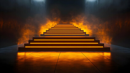 Poster - A mystical staircase illuminated by fiery light, creating an atmospheric and dramatic scene for various creative projects.
