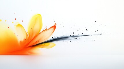 Poster -   A close-up of a flower on a white background with a splash of paint at its base