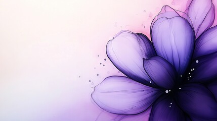 Poster -   Close-up of purple flower against pink and purple background, featuring water droplets on petal tips