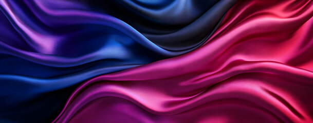 Poster - Elegant wave patterns of rich fabric showcasing vibrant shades of purple and pink, perfect for backgrounds and designs.