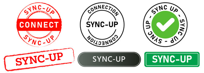 Wall Mural - Sync-up stamp colorful badge button label symbol mark connection online synchronization design set collection