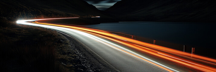 Wall Mural - Colorful Light Trails of Traffic Moving Through City Streets at Night, Long Exposure Photography Creating Vibrant and Dynamic Motion Effects, Abstract Light Art